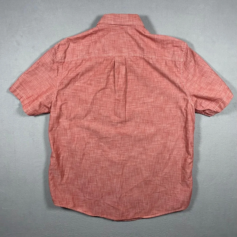 LL Bean Mens M Red Short Sleeve Button Down Traditional Fit Chambray 500509